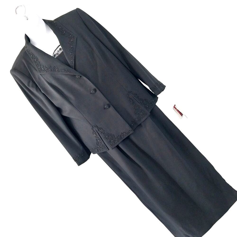 NWT@$209! JOHN MEYER! RICH BLACK FULL LENGTH BEADED DRESS & JACKET! SZ 20W